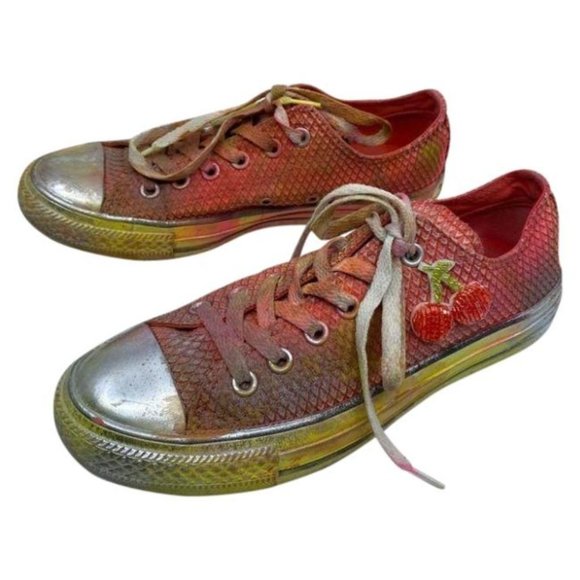 Converse Shoes - Converse Sneakers Customized Orange Silver Size 7